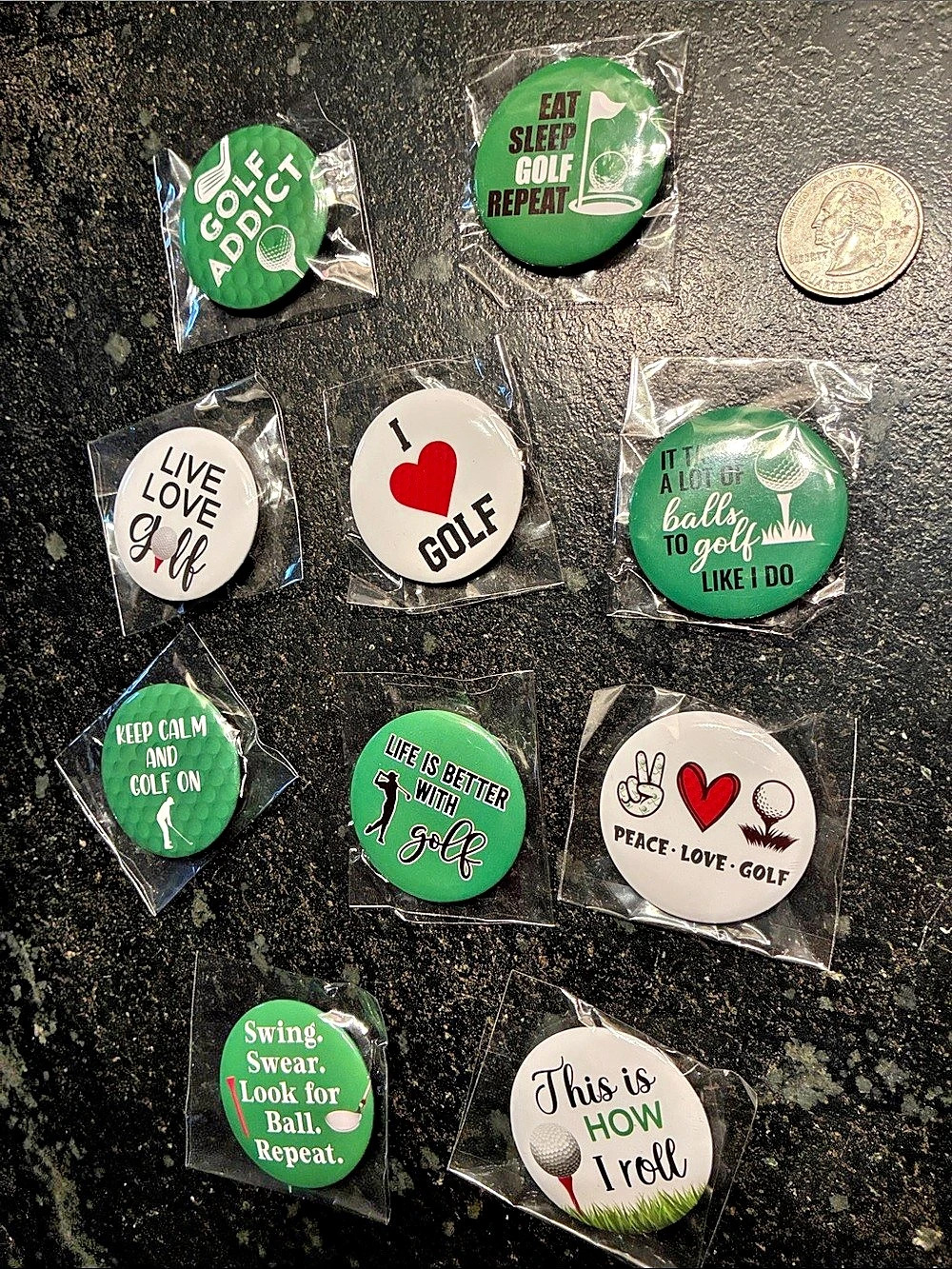 Golf-Themed Pin-Back Button Lot - Picture 2 of 8